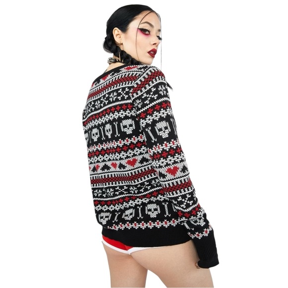 NWT Dolls Kill Too Fast Skull Hearts Sweater Sz S - Picture 4 of 11